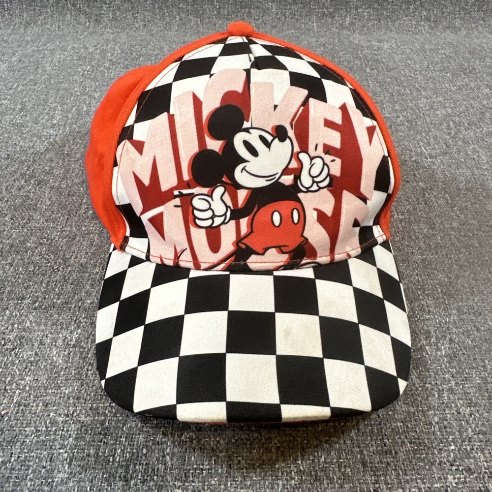 Disney Mickey Mouse Checkered Youth Baseball‎ Cap Hat Red Black White Size 4-6X